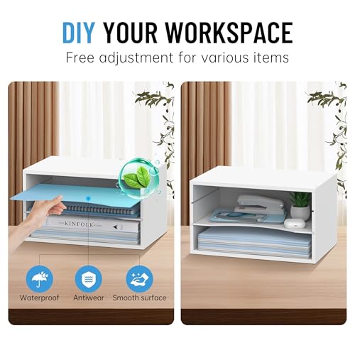 Wood Desk Organizer, 3 Tier Paper Tray Organizer for Desk with Adjustable Storage Shelves, Desktop File Organization Paper Sorter Mail Holder for Office Home Classroom, White - color: White, size: 3 Tier