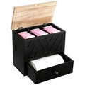 Feminine Product Organizer with Drawer, Wooden Tampon Holder for Bathroom with Flip Lid, Multi Compartment Storage Box for Pads Cotton Swabs Toiletries, 9.4 x 5.7 x 8.9 in