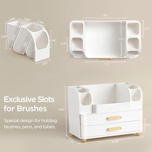 HBlife Makeup Organizer for Vanity with Brush Holder, Large Bathroom Countertop Cosmetic Organizer Skin Care Storage, Easy to Store Lipsticks, Nail Polishes, Perfumes, Eyeshadow Palettes, All White - color: All White