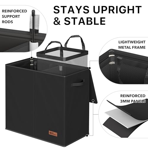 Simple Houseware Double Laundry Hamper with Lid and Removable Bags, Black - color: Black