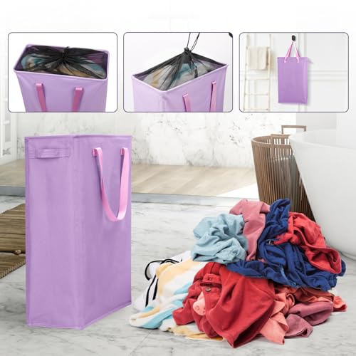 Odonata Slim Laundry Hamper Handles Collapsible Laundry Basket Thin Dirty Clothes Basket Narrow Laundry Bag Foldable Dirty Hamper 45L (Light Purple) - color: Light Purple