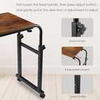 Arlopu Overbed Table with Wheels,60.6-84.2 inches Mobile Bed Desk,Rolling Computer Desk, Laptop Cart,W/0-65°Tilt Stand,4 Heights and 6 Lengths,Side Storage Basket,for Home,Office and Hospital (Brown) - color: Brown