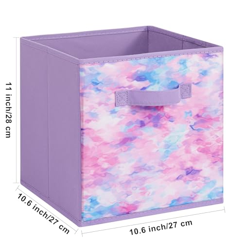 Stero Fabric Storage Cubes, 6 Pack Foldable Storage Bins Baskets with Handle, 11 Inch Box for Shelves, Closet, Organizer, Tie-dye Purple - color: Tie-dye Purple, size: 11"-6 Pack