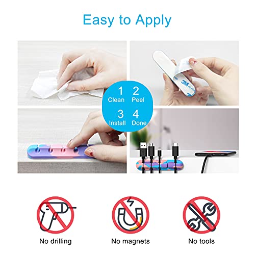 INCHOR Cable Organizer, Cord Organizer Cable Management, Cable Clips USB Cable Holder Wire Organizer Cord Clips,(5, 3 Slots Colourful) - color: Multi