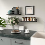 RICHER HOUSE Bathroom Shelves, Black Floating Wall Shelf Organizer Over Toilet Storage with 2 Shelves - color: Black