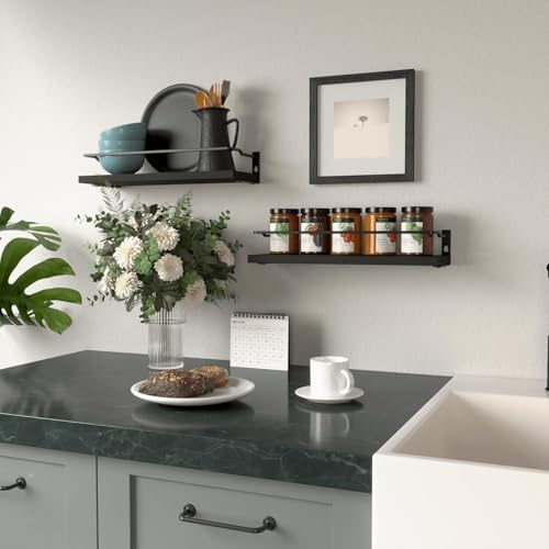 RICHER HOUSE Bathroom Shelves, Black Floating Wall Shelf Organizer Over Toilet Storage with 2 Shelves - color: Black