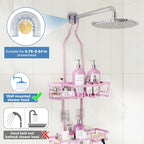 Shower Caddy, Upgraded Extended Length Shower Caddy Over Showerhead No Blocking to Shower Head, Rustproof Shower Organizer with Hooks Shampoo Soap Holder, Bathroom Large Hanging Shower Caddy - color: Pink - 2 Tier - Standard