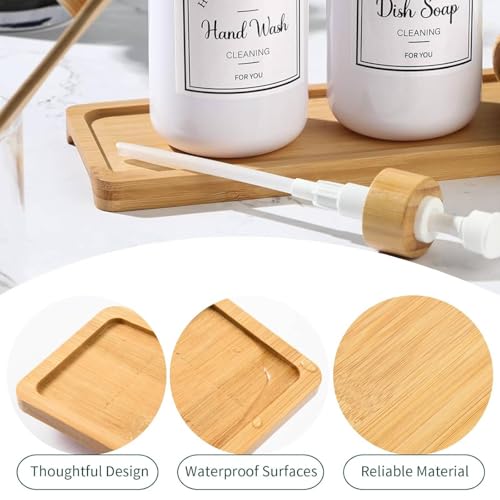 Bamboo Soap Dispenser Tray, Bathroom & Kitchen Sink Tray - Square, Ideal for Jewelry & Cosmetics - Bathtub Organizer - style: square