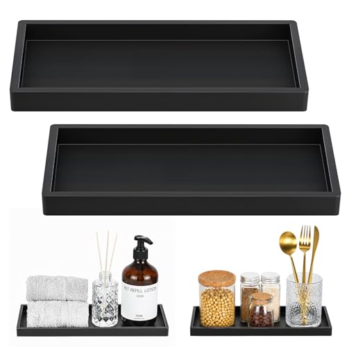 Luxspire Bathroom Vanity Tray, 11.8 x 5.1 Silicone Kitchen Counter Tray for Soap Dispenser, Bathroom Countertop Organizer for Perfume Soap Towel Bathroom Accessories, 2 Packs, Matte Black - color: Matte Black, size: 11.81 × 5.12 × 0.79 in
