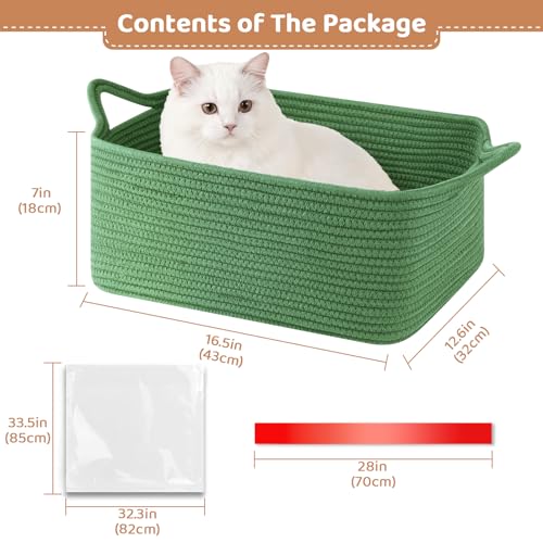 OIASKET Large Empty Gift Baskets for Baby Shower, 16.5" L x 12.6" W x 7" H Cute Woven Storage Basket with Gift Bags and Ribbons, Small Rope Toy Basket with Handles, Cat Dog Pet Toy Organizer - Green - color: Green, size: Large: 16.5"L x 12.6"W x 7"H