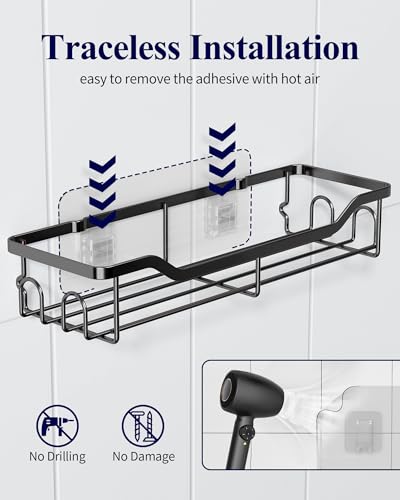 Kitsure Shower Caddy Large - Adhesive Shower Organizer, Stainless Steel Shelf for Inside Shower, No Drill Bathroom Organizers and Storage, Home Decor Accessories, 2 Pack, Black - color: Black, size: Large