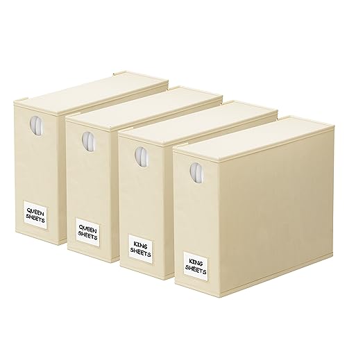 SpaceAid 4 Pack Bed Sheet Organizers and Storage, Foldable Sheet Organizer for Linen Closet, Sheets Set Folder Keeper with Window XL (Queen & King Size) Organizing Bedding Container, Beige - color: Beige, size: 4 Pack