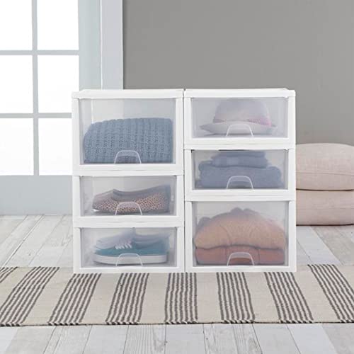 Sterilite 12-Pack 16 Quart Stacking Drawer, Clear Storage Closet Organizer, White Frame - Stackable Modular Plastic Drawers for Clothes, Accessories, Craft Supplies, Shoes or Linens - size: 16 Quart, style: 12 Pack