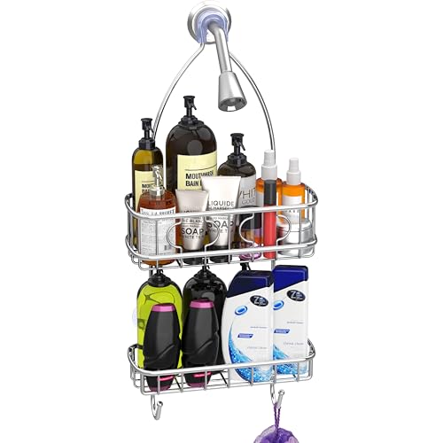 Simple Houseware Bathroom Hanging Shower Head Caddy Organizer, Chrome (22 x 10.2 x 4.2 inches) - color: Chrome, size: Medium