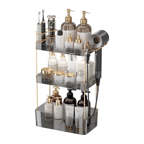 YCIA&DONE Bathroom Counter Organizer, Large Makeup Organizer Countertop, Shelf Storage, Vanity Tray, Easily Assemble for Bathroom Organizers and Storage, Undersink, Cabinet, 3 Tiers Grey - color: Grey, size: 3 tiers