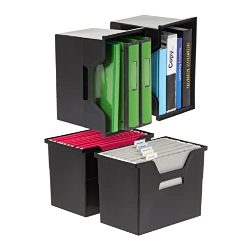 IRIS USA Large Portable Desktop File Box with Open Lid, 4 Pack, Side Handles, Hanging File Folders, Tabs & Inserts, Letter Size, Magazines, Newspapers, Mail, Books, Notebooks, Black - style: Black L - 4 Pack