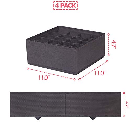 DIOMMELL 4 Pack Foldable Cloth Storage Box Closet Dresser Drawer Organizer Fabric Baskets Bins Containers Divider for Clothes Underwear Socks Lingerie Clothing, Dark Grey 40-0000 - color: Dark Grey
