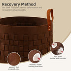 BOLDMONKEY Laundry Basket 20" x20 " x11.8 ", Large Felt Fabric Blanket Basket with Leather Handle, Dirt Clothes Laundry Hamper Round for Babies, Dogs and Living Room-Brown - color: Wood Brown