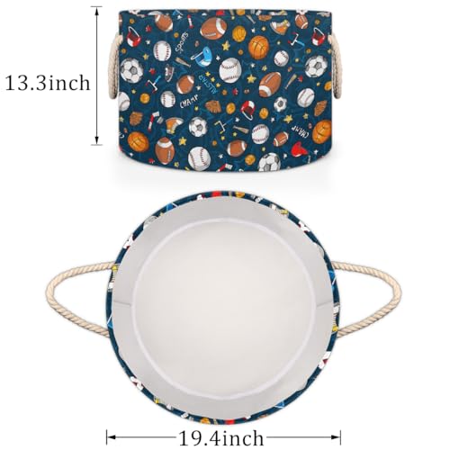 Large Round Storage Basket Sport Basktball Baseball Collapsible Circle Storage Bin Basket Laundry Hamper With Handle for Kids Boy Girls Toy Bedroom Living Room Nursery Room Decor Storage Organizer - color: B01:sport theme 1