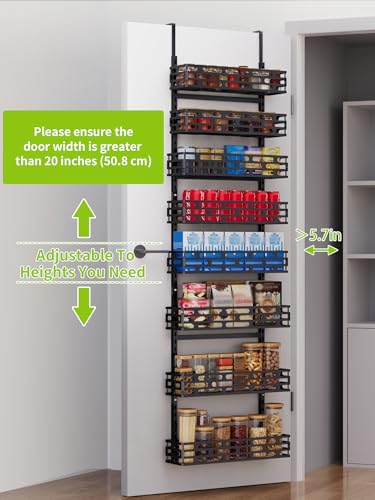 8-Tier Over The Door Pantry Organizer, Metal Pantry Organizers and Storage with Adjustable Basket, Spice Rack Seasoning Shelves for Home & Kitchen, Laundry Room Bathroom, Black - color: BlackOpenwork, size: 8-Tier