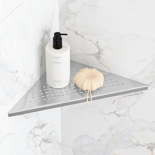 Qeke Bathroom Corner Shelf, Recessed 10" Shower Shelf Caddy, SUS304 Stainless Steel Shelf Wall Mount Triangular, No Drilling, Brushed Nickel - color: Brushed Nickel, size: 10"- 1 Pack