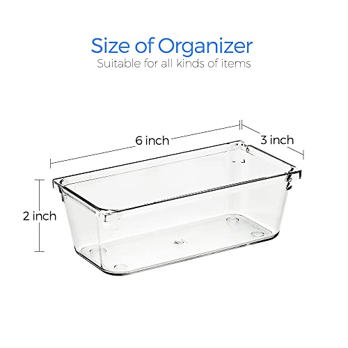 Ravinte 6 Pack Drawer Organizer - 3" X 6" Plastic Storage Bins, Acrylic Organizers with Non-Slip Pads Clear Desk Storage Tray for Makeup, Jewelries, Kitchen Utensils, Bathroom and Office - size: 3" x 6"