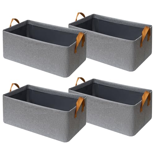 SNWDN 4 Pack Closet Cloth Storage Bins for Shelves,Large Storage Baskets for Shelves,Fabric Bins for Closet organization with Handles（Grey 17''L x 12''W x 10''H） - color: Grey, size: Large（4 pack 17''L x 12''W x 10''H）