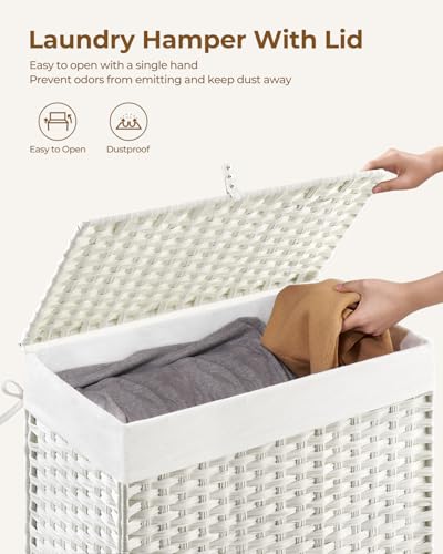 Greenstell Laundry Hamper with Lid, 125L Laundry Basket with 2 Removable Liner Bags & 2 Mesh Bags, Handwoven Synthetic Rattan Clothes Hamper for Clothes, Toys in Bathroom, Bedroom, Foldable, White - color: White, size: 125L (25.6 x 13.0 x 23.6 inches)