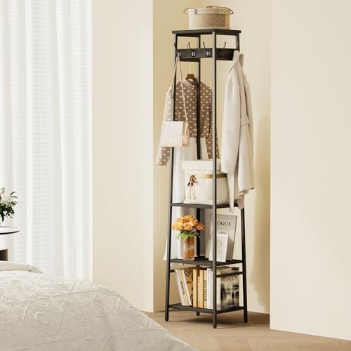 Coat Rack Freestanding, Coat Stand with 3 Shelves and 7 Hooks, Hall Tree Free Standing, Clothes Rack Stand Organizer for Bedroom, Hallway, Entryway, Living Room, Industrial Style, Black - color: Black, style: 3 Shelves