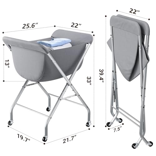 ELYKEN Laundry Cart with Wheels, 33”H Easy Rolling Laundry Hamper with Removable Liner Bag, Sturdy Metal Frame Clothes Basket with 4 Casters and 2 Brakes - color: Gray, size: 25.6"L x 22"W x 33"H
