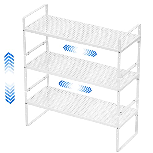 Expandable Cabinet Shelf Rack, Large Kitchen Cupboard Organizer Stackable Cabinet Pantry Shelf, Organization and Storage for Kitchen Bathroom, Metal Plate, White, 3 Pack - color: White-3pack