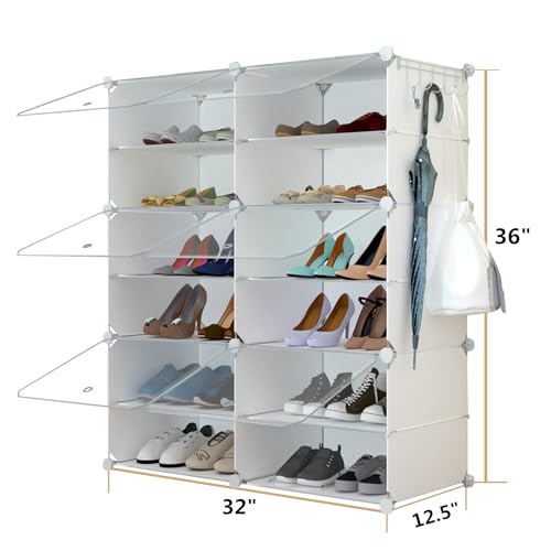 Shoe Rack Organizer, 24 Pair Shoe Storage Cabinet with Door Expandable Plastic Shoe Shelves for Closet,Entryway,Hallway,Bedroom,6 Tier - color: Transparent Door-white, size: 24 Pairs - 6 Tier