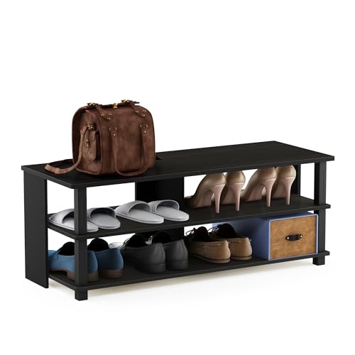 Furinno Turn-N-Tube Shoe Rack, 3-Tier Shoe Organizer, Compact Shoe Storage with Open Shelves, 15.5 x 41.1 x 15.8, Easy Assembly, for Closet Entryway, Office, Garage, Espresso/Black - color: Espresso/Black, size: 3-Tier (41.1"W)