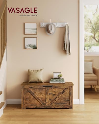 VASAGLE Storage Chest, Storage Trunk with 2 Safety Hinges, Storage Bench, Shoe Bench, Farmhouse Style, 15.7 x 39.4 x 18.1 Inches, for Entryway, Bedroom, Living Room, Rustic Brown ULSB060T01 - color: Rustic Brown, size: 39.4"W x 18.1"H, style: Farmhouse