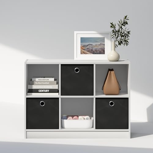 Furinno Cubic Closet Organizers and Storage, 6-Cube Closet Organizer with Bins, Open Shelf Storage, for Wardrobe, Bedroom, Living Room, White - color: White/Black