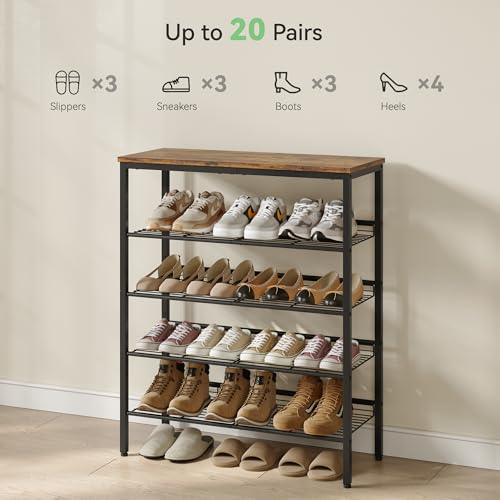 Nunsino Shoe Rack for Closet,5 Tier Shoe Organizer for Entryway,Shoe Shelf with Storage Shelves and Spacious Top,Max Holds 20 of Shoes,Rustic Brown - color: Rustic Brown, size: 5 Tier
