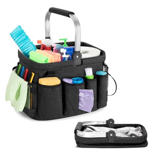 PGmoon Cleaning Caddy Organizer with Handle, Cleaning Tote Bag with Multiple Pockets for Cleaning Supplies, Products Storage, Housekeepers, Kitchen Cleaning Supplies, Black - color: Black