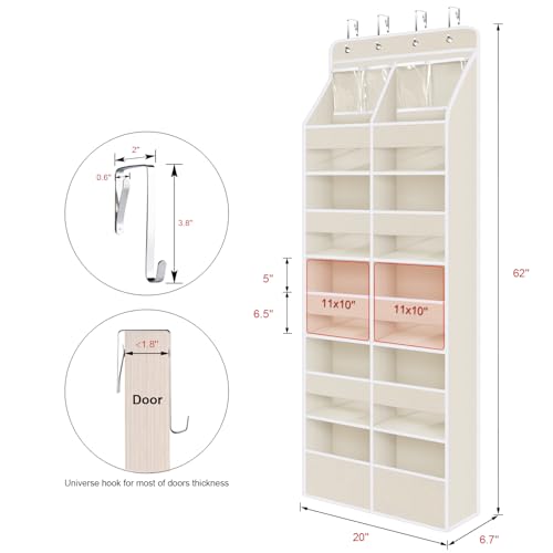 Univivi 6-Shelf Over Door Hanging Organizer Fabric Door Storage with 10 Large Pockets and 4 Small PVC Pockets Closet Cabinet Wall Mount Hanging Storage Organizers for Baby Nursery (Beige Pattern) - color: Beige Pattern (Upgraded), size: 6 LAYER