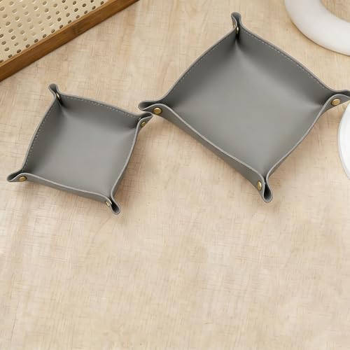 2 Size PU Leather Valet Trays,Square Desk Organizer Catchall Tray Set,Folding Travel Organizer,Jewelry Key Cosmetic Storage Tray for Entryway Dresser Desktop(Light Grey) - color: Light Grey