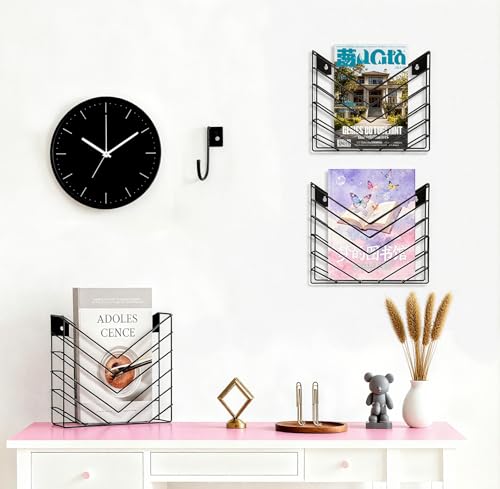 CROISSANT Black Wall Mounted File Organizer,Metal Magazine Basket, Concave Wall Mounted Magazine Rack, Suitable for Hanging File Folders for Office Living Room (Black, 2 Pack) - color: Black, size: 2 Pack