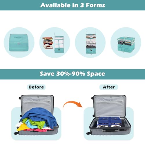 Surblue Hanging Closet Storage Bag Collapsible 3-Shelf Washable Oxford Fabric with 2 Hooks (L 11.41 * 11.41 * 19.68in, Aqua Blue) - color: Aqua Blue, size: L 11.41*11.41*19.68in