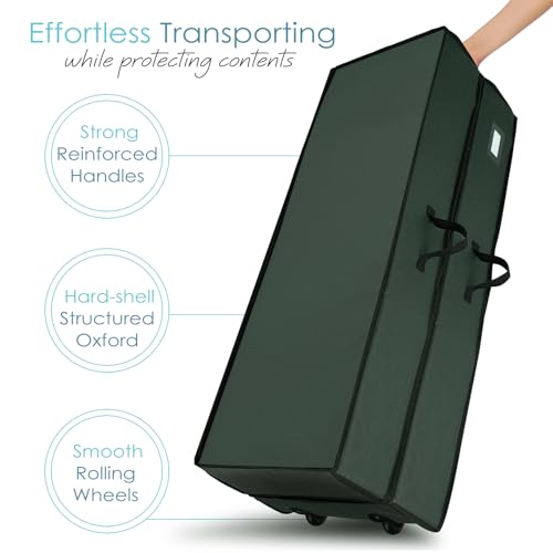 Hearth & Harbor Holiday Storage with Extra 2 PC of Christmas Storage Bins and Ribbon Storage Organizer - Fade Resistant Wrapping Paper Storage Containers with Wheels Fits Up to 30 Rolls of 40" Length - color: Green, size: Extra Large