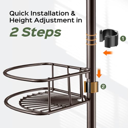 HAMITOR Shower Caddy Tension Pole: 4-Tier Rustproof Bathroom Corner Shelf Organizer for Renters - No Drill Large Shampoo Storage Rack Adjustable 47-121 Inch - Space Saving Bathtub Accessory - Bronze - color: Bronze