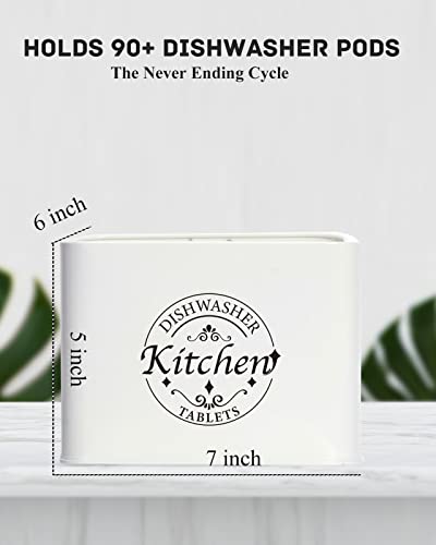 Dishwasher Pod Container with Hinged Lid. Farmhouse Metal Dishwaser Pods Holder for Kitchen Cabinet Organizer. Modern Kitchen Decor and Accessories. Dishwasher Detergent Tablet Storage(Cream) - color: Cream