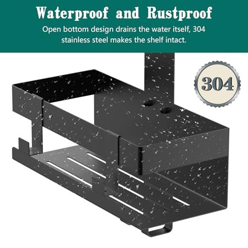 Emibele Over The Door Shower Caddy, 304 Stainless Steel Hanging Shower Caddy Rustproof Shower Shelves, No Drilling Hanging Shower Organizer for Bathroom Glass Door, Black - color: Dark Black, style: 1-Tier