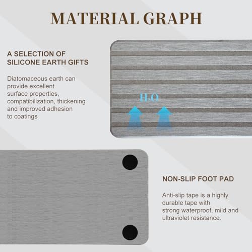 2PCS Fast-Dry Diatomite Sink Tray Set, Ultra Absorbent Soap Holder & Coaster with Non-Slip Feet & Grooved Design, Bathroom Kitchen Countertop Organizer, 8.3x4 Inches (Grey)