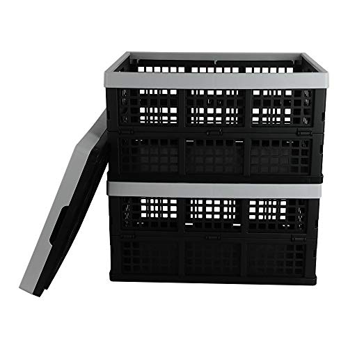 Kekow 28 L Black Plastic Collapsible Storage Basket, 3-Pack Folding Crates Storage - size: 28 L