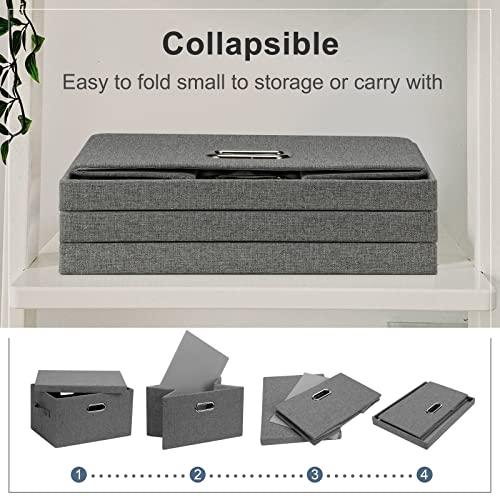 Graciadeco Medium 15" 21 Quart Collapsible Stackable Storage Bins with Lids, 5 Packs Grey Foldable Fabric Closet Boxes Heavy-duty Linen Cube Baskets Container for Bedroom Office (15 x 11 x 8) - color: Gray1, size: Medium -5 Pack
