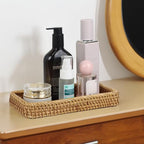Rattan Bathroom Tray Countertop, Wicker Toilet Tank Basket, Decorative Bathroom Vanity Tray for Decor Coffee Table - size: 9.8" x 5" x 1.4"