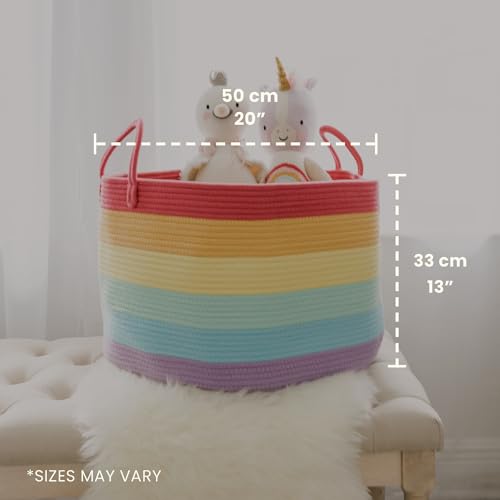 OrganiHaus Rainbow Blanket Basket for Classroom & Nursery, Extra Large Woven Laundry Basket w/Handles, Kids Toy Organizer & Storage, Soft Round Dog Toy Storage Bin, Cute Bin - 20"x13" in - color: Rainbow, size: Wide